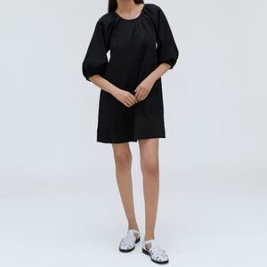 Everlane The Seersucker Puff Sleeve Organic Cotton A Line Mini Dress Black S